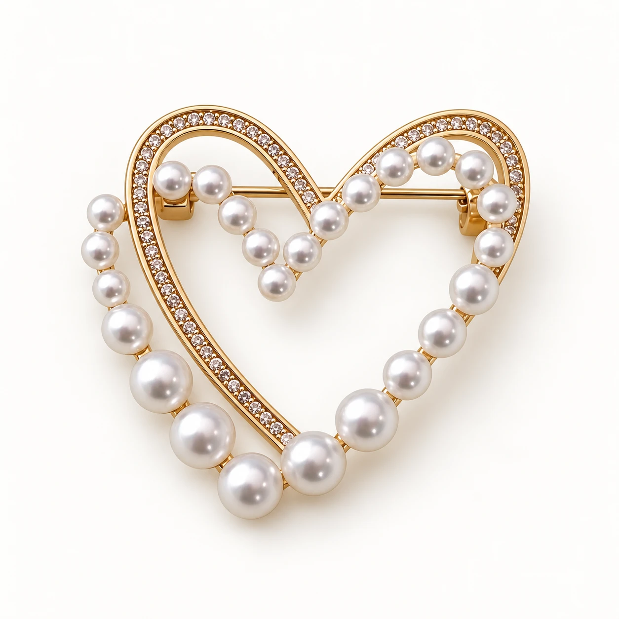 South Sea Heart brooch, studio front view.